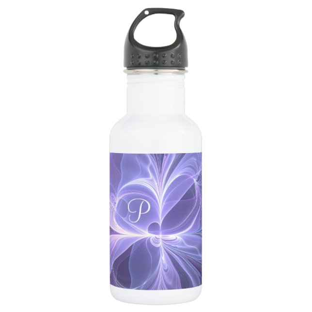Botella De Agua Resumen púrpura monograma moderno fractal (Anverso)