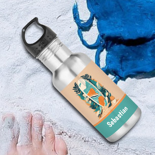 Botella De Agua Resumen retro tabla de surf tropical para adolesce
