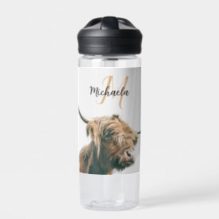 Botella De Agua Retrato de vaca de Highland nombre personalizado m
