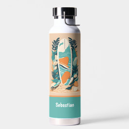 Botella De Agua Retro Abstracto Tablero de Surf Playa Tropical
