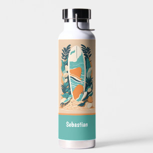 Botella De Agua Retro Abstracto Tablero de Surf Playa Tropical