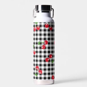 Botella De Agua Retro Cherry Gingham Cute Red & Black Checkered