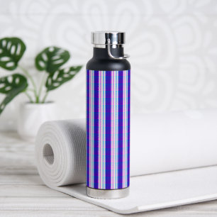 Botella De Agua retro eléctrico rayado azul y púrpura