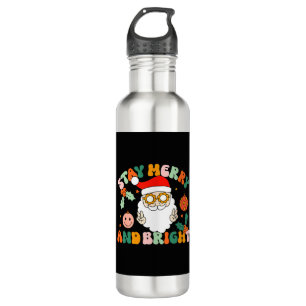 Botella De Agua Retro Groovy Stay Merry y Navidades brillantes