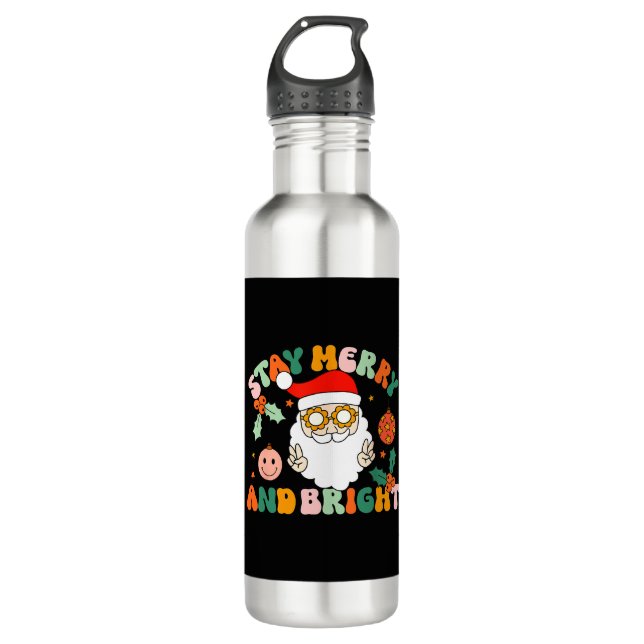 Botella De Agua Retro Groovy Stay Merry y Navidades brillantes (Anverso)