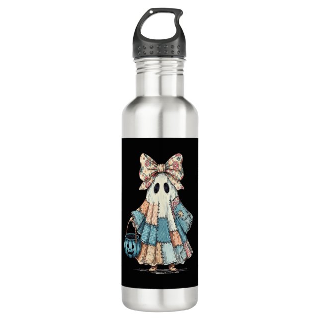 Botella De Agua Retro Halloween Blue Denim Ghost (Anverso)