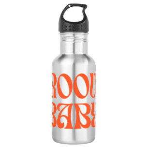 Botella De Agua Retro Naranja Mostaza Negro Hippie Groovy Bebé