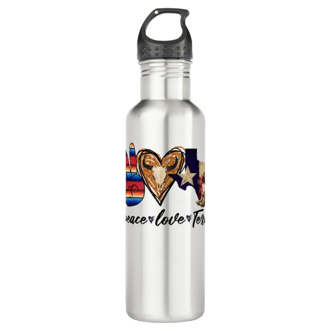 Botella De Agua Retro Peace Love Texas Cowboy Boots Western Countr (Anverso)
