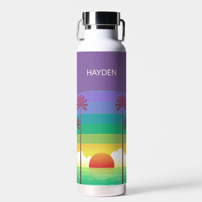 Botella De Agua Retro Purple Sunset Palm Trees Art Personalised (Delantero)