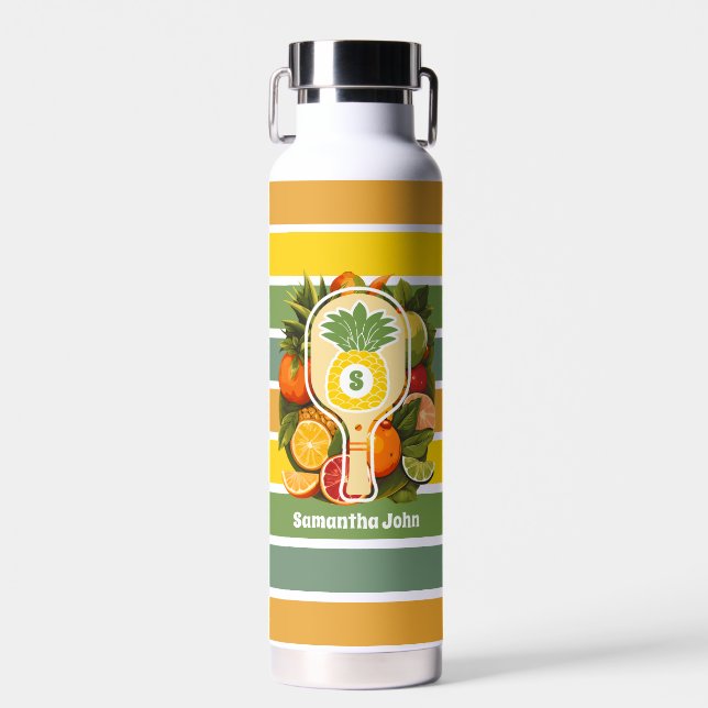 Botella De Agua Retro Tropical Pineapple Pickleball Brillante Duch (Delantero)