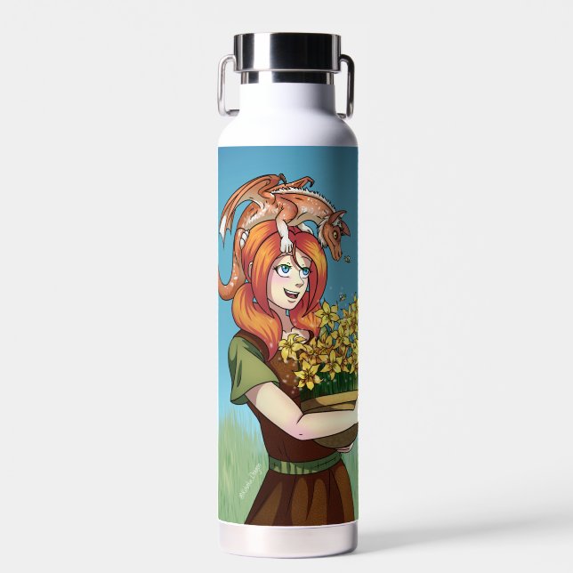 Botella De Agua Reuniendo flores con un dragón (Delantero)