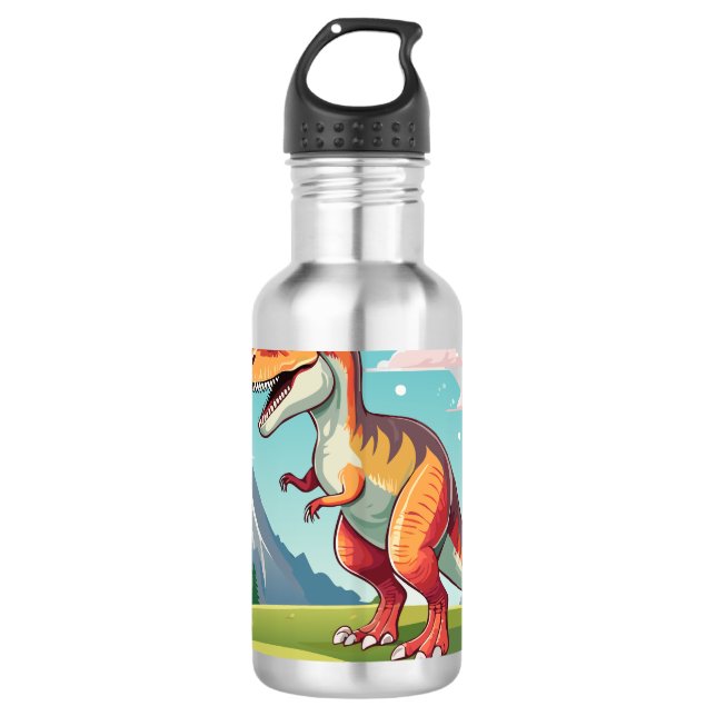Botella De Agua Rex de dinosaurio T con montaña (Anverso)