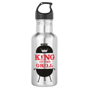 Botella De Agua Rey Del Grill, Rojo De La Corona Blanca Negra
