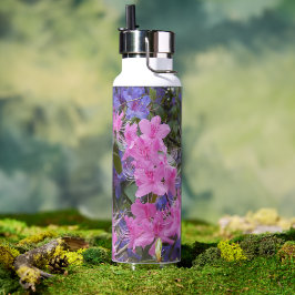 Botella De Agua Rhododendrons rosados y púrpuras Floral