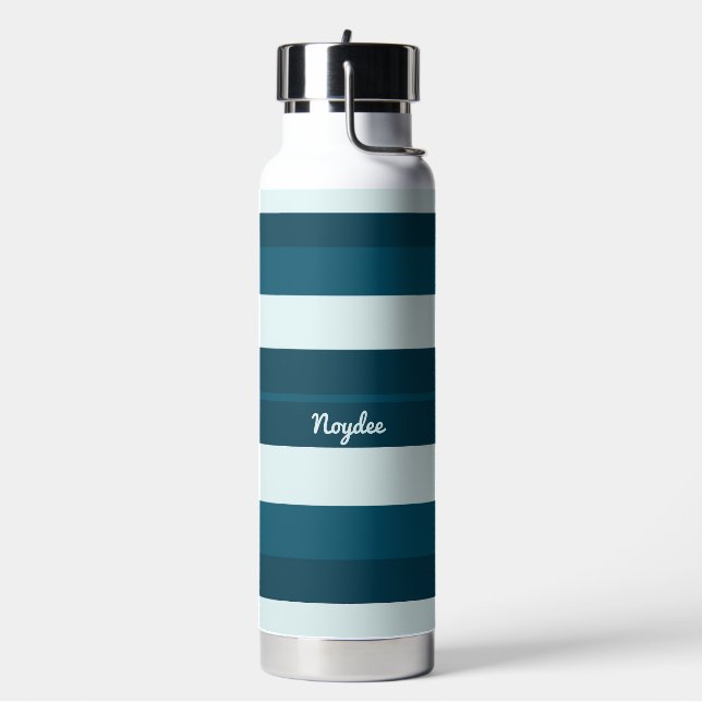 Botella De Agua Rhythm Stripes Horizontal Lines Sea Blue White (Izquierda)