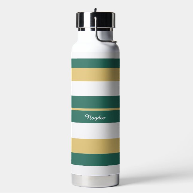 Botella De Agua Rhythm Stripes Lines Green Gold White (Izquierda)