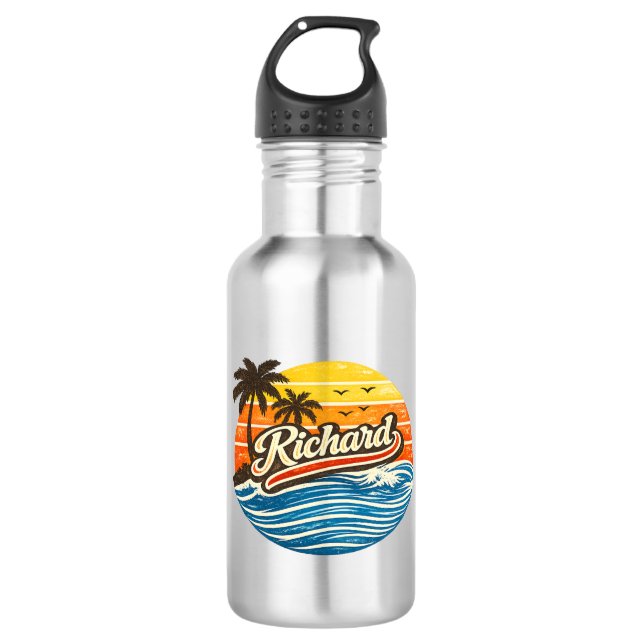 Botella De Agua Richard Retro Sunset Name Design (Anverso)