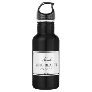 Botella De Agua Ring Bearer Niños Bodas Black & White Bowtie