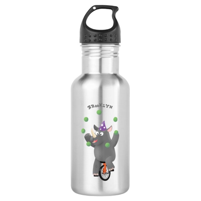 Botella De Agua Rinocerontes divertidos y lindos en monociclo (Anverso)