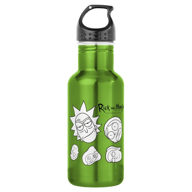 Botella De Agua RIQUEZA Y MORTY™| Patrón de cabeza de familia Smit (Anverso)