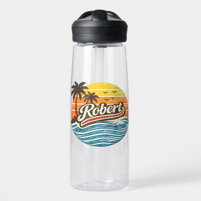 Botella De Agua Robert Retro Sunset Name Design (Delante)