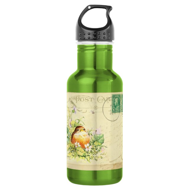 Botella De Agua Robin bebé con violetas (Anverso)