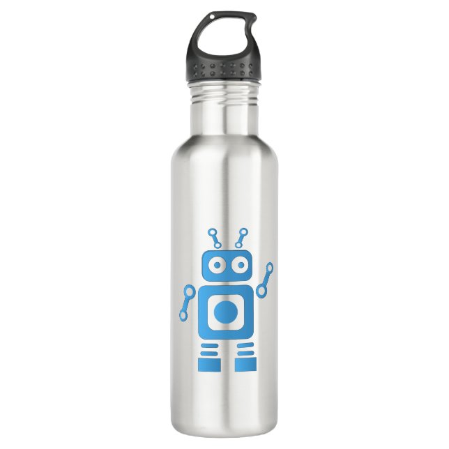 Botella De Agua Robot retro azul (Anverso)