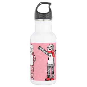 Botella De Agua Robots El día de San Valentín de color rosa estilo