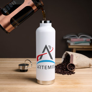 Botella De Agua Roca blanca con el logotipo de Artemis de la NASA