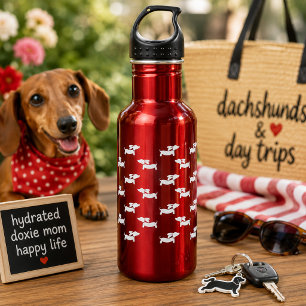 Botella de agua roja para perro salchicha Dachshun