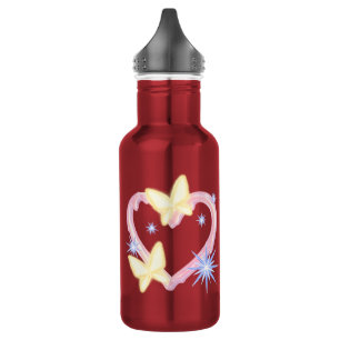 Botella de agua roja vibrante con mariposa encanta