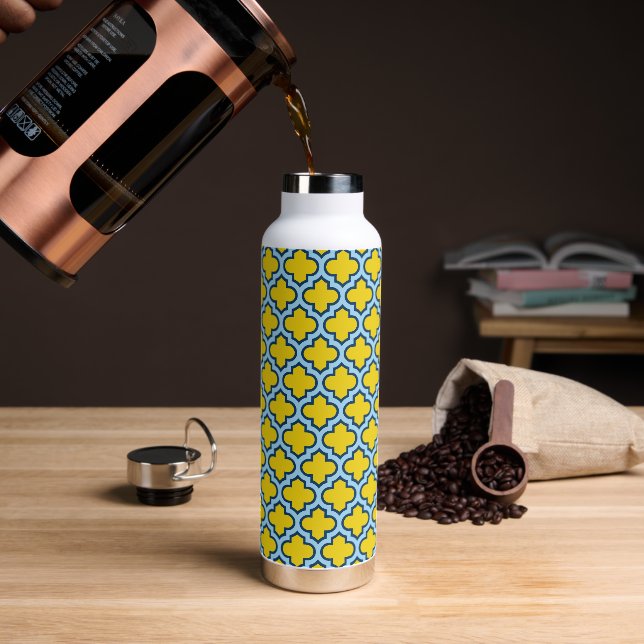 Botella De Agua Rojo azul amarillo y bebé, Entramado, Quatrefoil (Café)