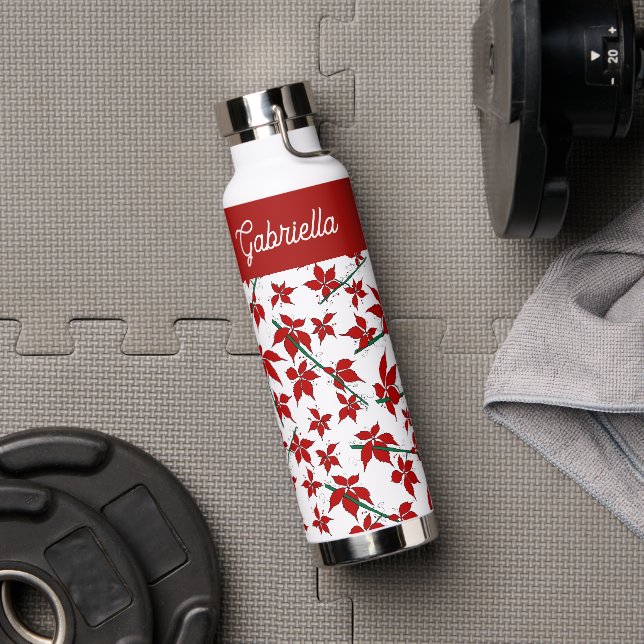 Botella De Agua rojo floral botánico navideño (Gimnasio (girado))