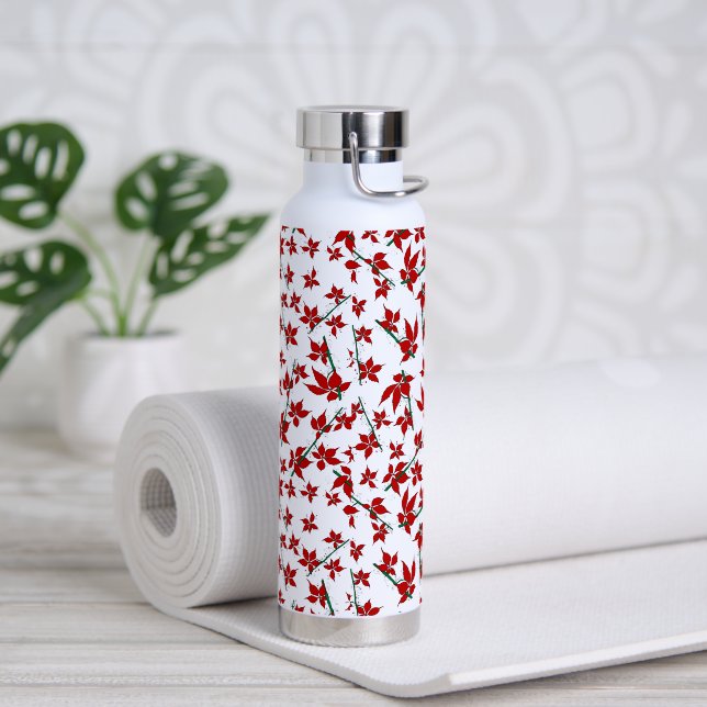 Botella De Agua rojo floral botánico navideño (Yoga)