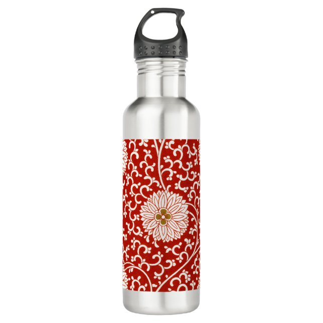 Botella De Agua Rojo Floral Vibrante Ornate Patrón Clásico (Anverso)
