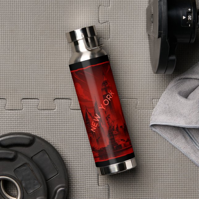 Botella De Agua Rojo negro de Nueva York (Gimnasio (girado))