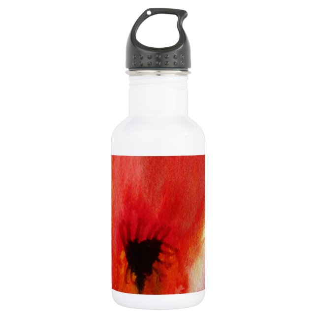 Botella De Agua Rojo Poppies acuarela arte floral moderno (Anverso)