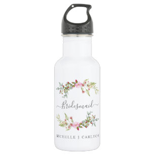 Botella De Agua Romantic Wreath in Pink for Bridesmaids