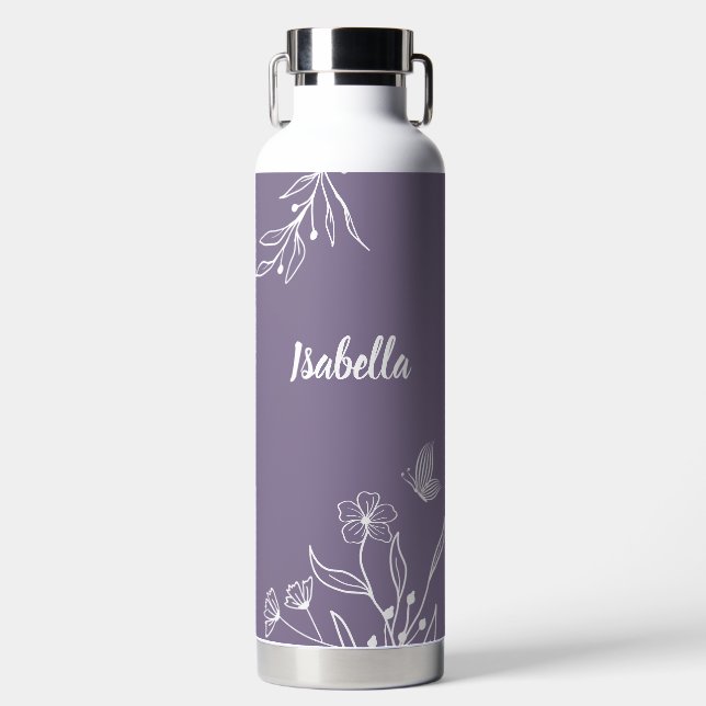 Botella De Agua Romántico elegante floral malva  (Delantero)