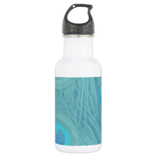 Botella De Agua Romántico elegante plumas de pavo real azul