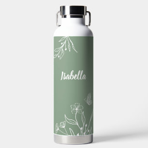 Botella De Agua Romántico elegante verde salvia floral 
