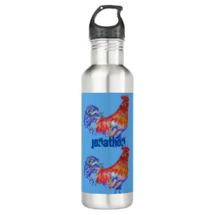 Botella De Agua Rooster Chicken Rojo Azul acuático Niños 710 M
