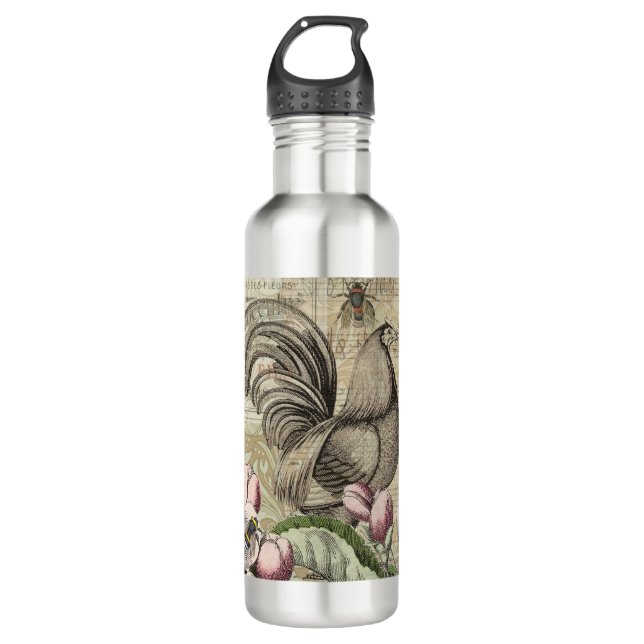 Botella De Agua Rooster Garden Flower Butfly Art (Anverso)