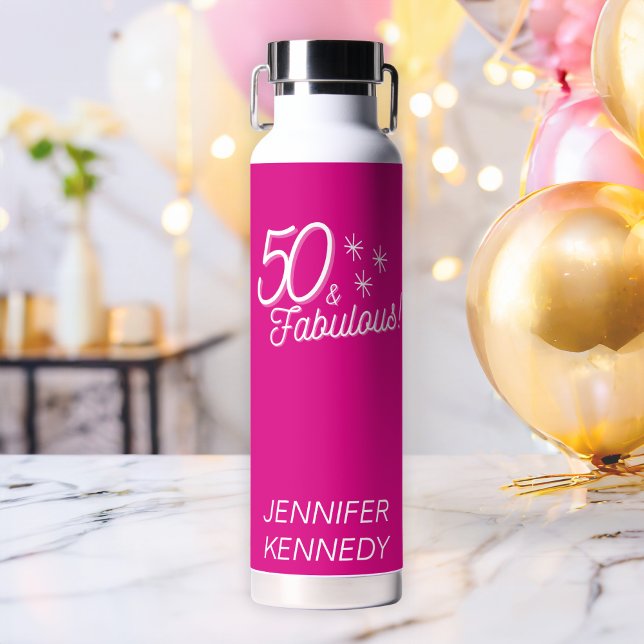 Botella De Agua Rosa 50 De Moda Y Fabuloso Cumpleaños (Subido por el creador)