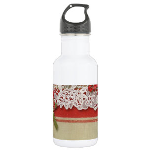 Botella De Agua Rosa antiguo Lace Rústico Rojo Victorilap