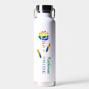 Botella De Agua Rosa de bandera arcoiris del orgullo gay personali
