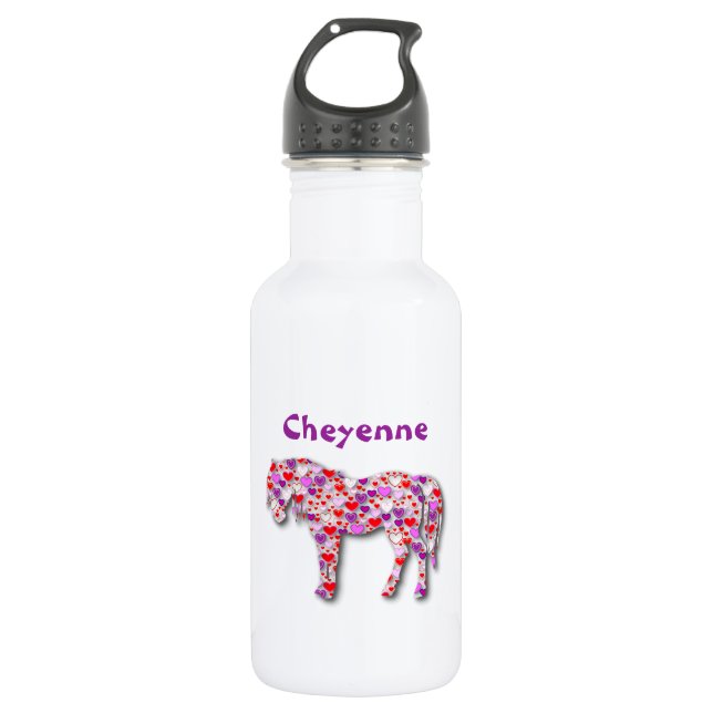Botella De Agua Rosa de Caballo Cardíaco Personalizado - (Anverso)