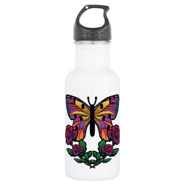 Botella De Agua Rosa de mariposa (Anverso)