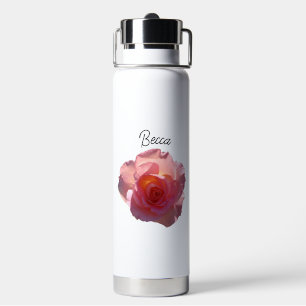 Botella De Agua Rosa de té rosado radiante personalizado