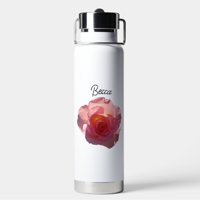 Botella De Agua Rosa de té rosado radiante personalizado (Reverso)